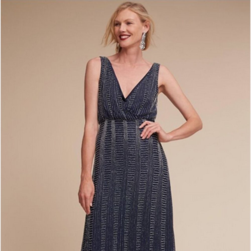 Anthropologie BHLDN Muse Beaded Dress Navy Blue Size 0